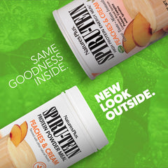 NaturesPlus SpirU-Tein peaches and cream tub back label with ingredients