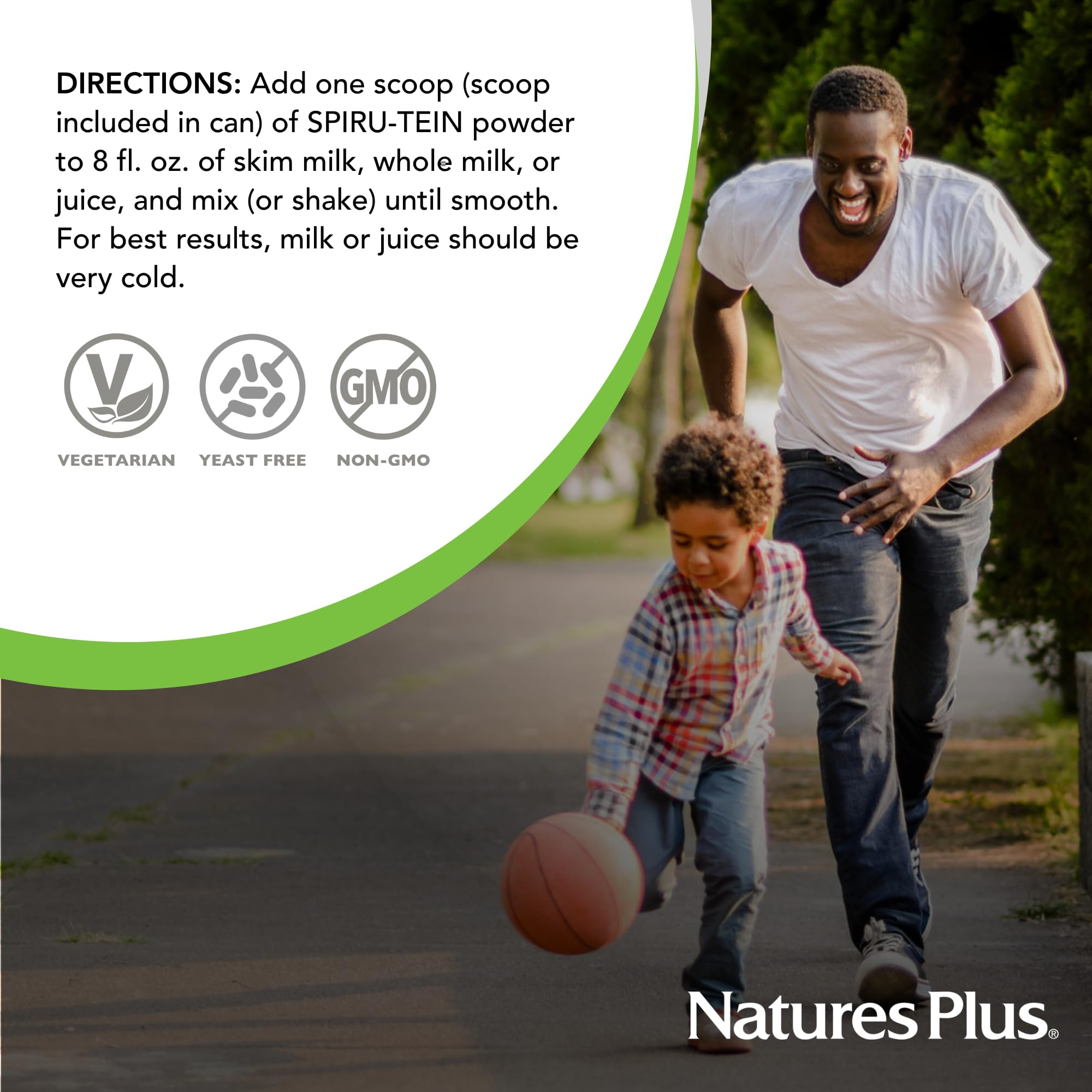 NaturesPlus SPIRU-TEIN plant-based protein blend supports versatile meals.