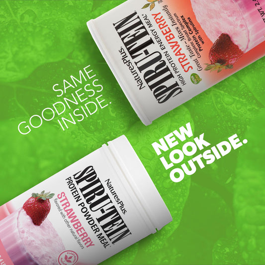 NaturesPlus SPIRU-TEIN strawberry protein scoop for quick serving