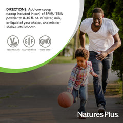 NaturesPlus SPIRU-TEIN vanilla serving scoop suitable for on-the-go meals.