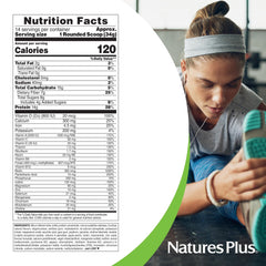 NaturesPlus SPIRU-TEIN WHEY Vanilla shaker for a quick post-workout mix.