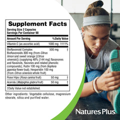 NaturesPlus Super C Complex ingredients panel highlighting bioflavonoids and natural wellness