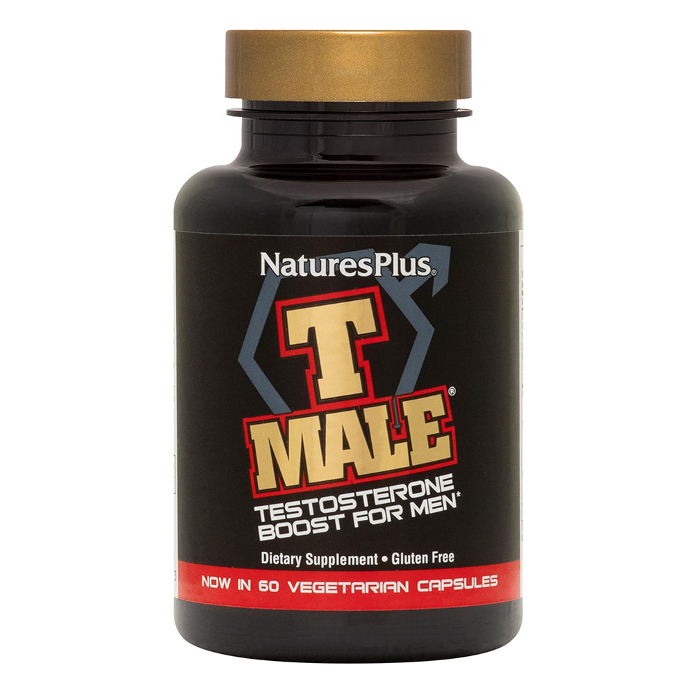NaturesPlus T Male bottle front view for daily use and convenience.