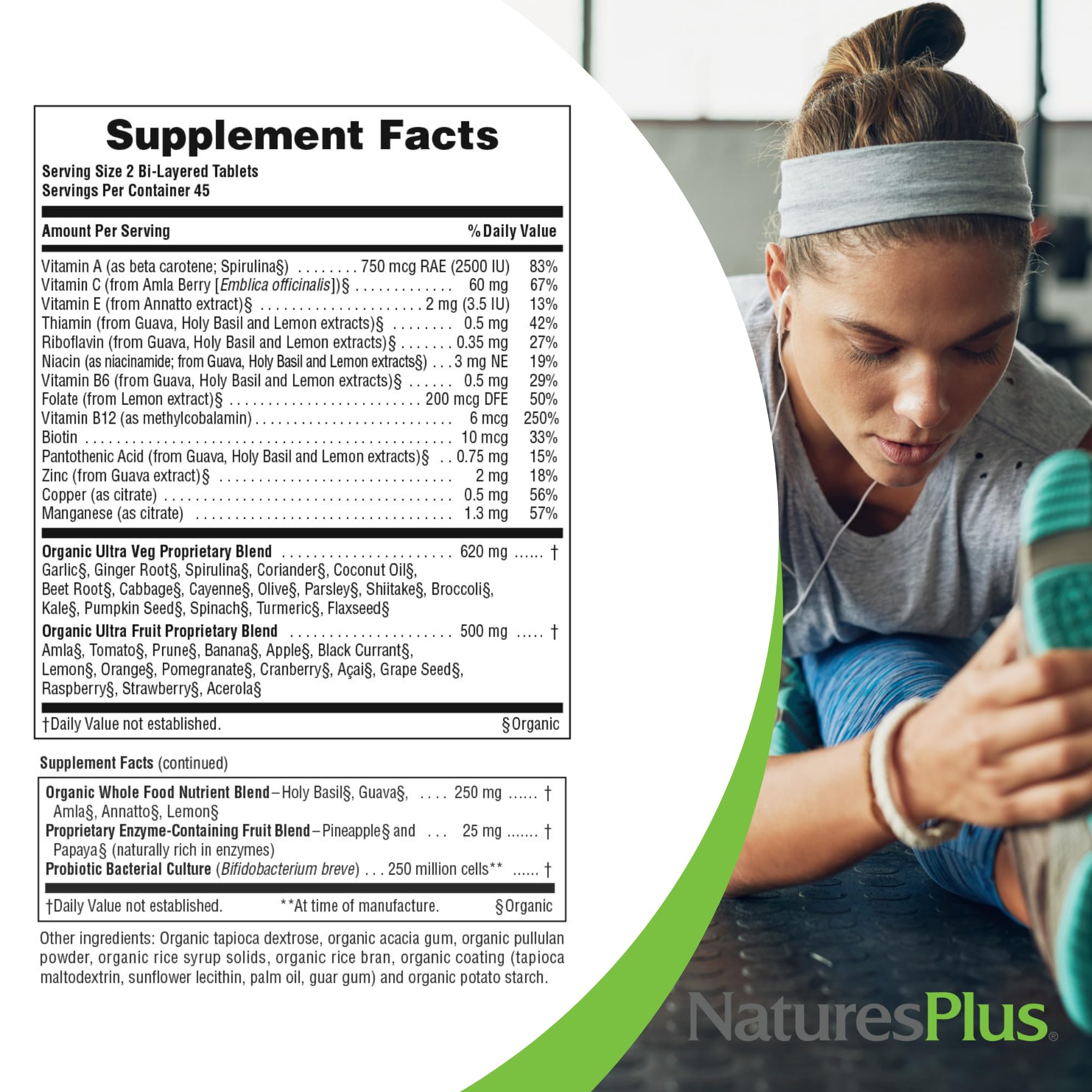 NaturesPlus Ultra Juice probiotics with 250 million Bifidobacterium support digestion.