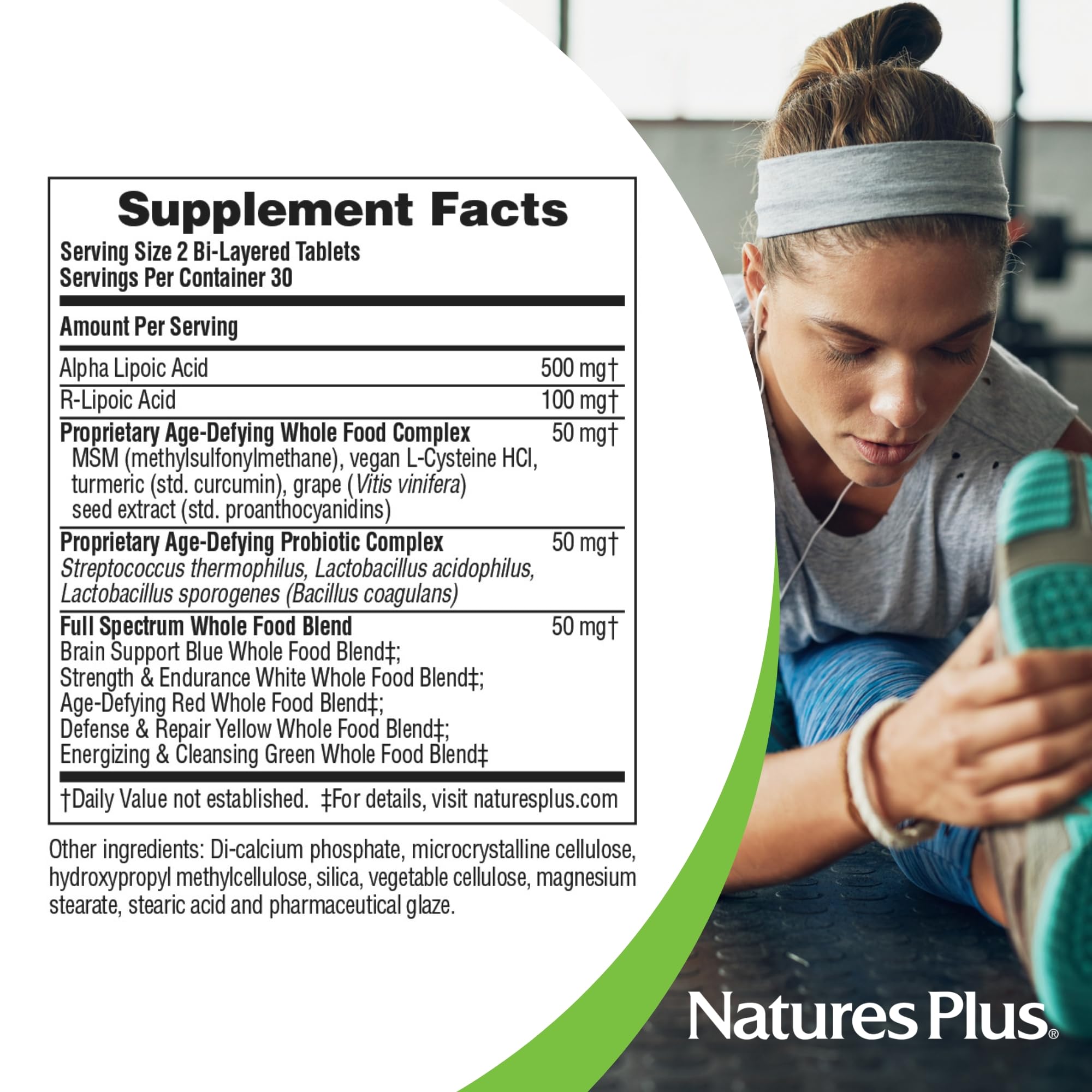 NaturesPlus Ultra Lipoic label detail highlighting gluten-free assurance and ingredients.
