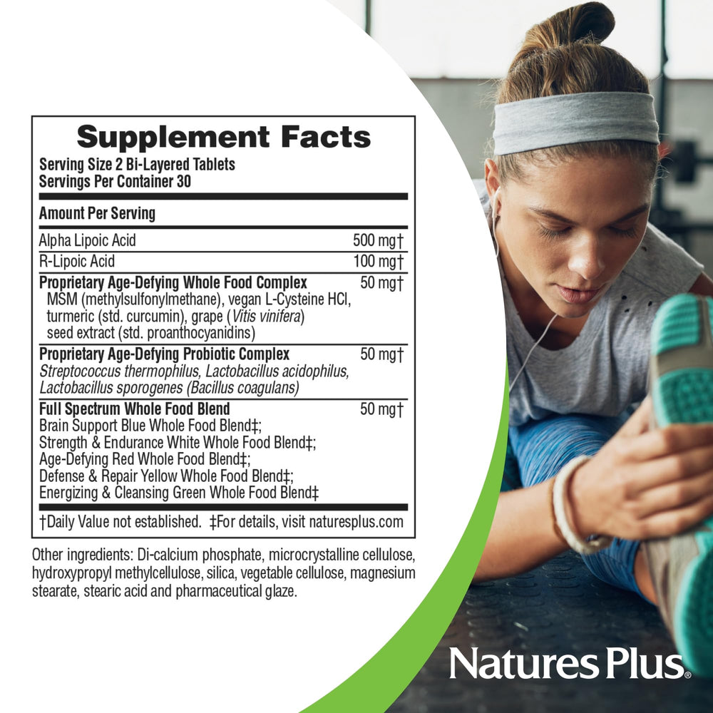 NaturesPlus Ultra Lipoic label detail highlighting gluten-free assurance and ingredients.