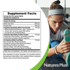 NaturesPlus Ultra Lipoic label detail highlighting gluten-free assurance and ingredients.