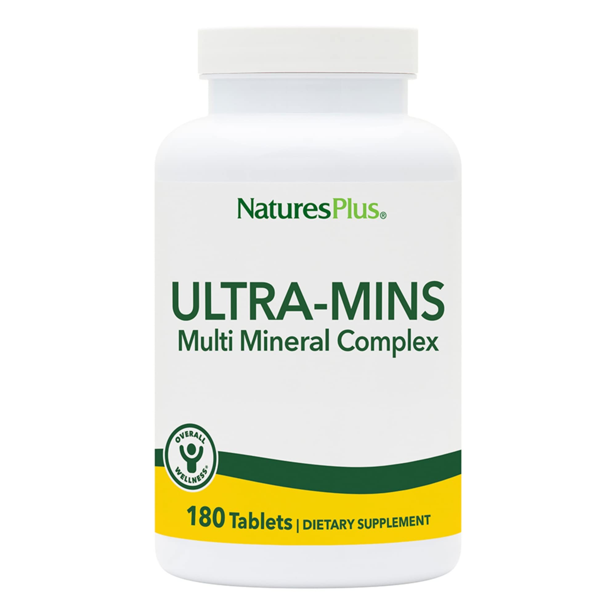NaturesPlus Ultra-Mins bottle with 180 tablets for daily mineral balance.