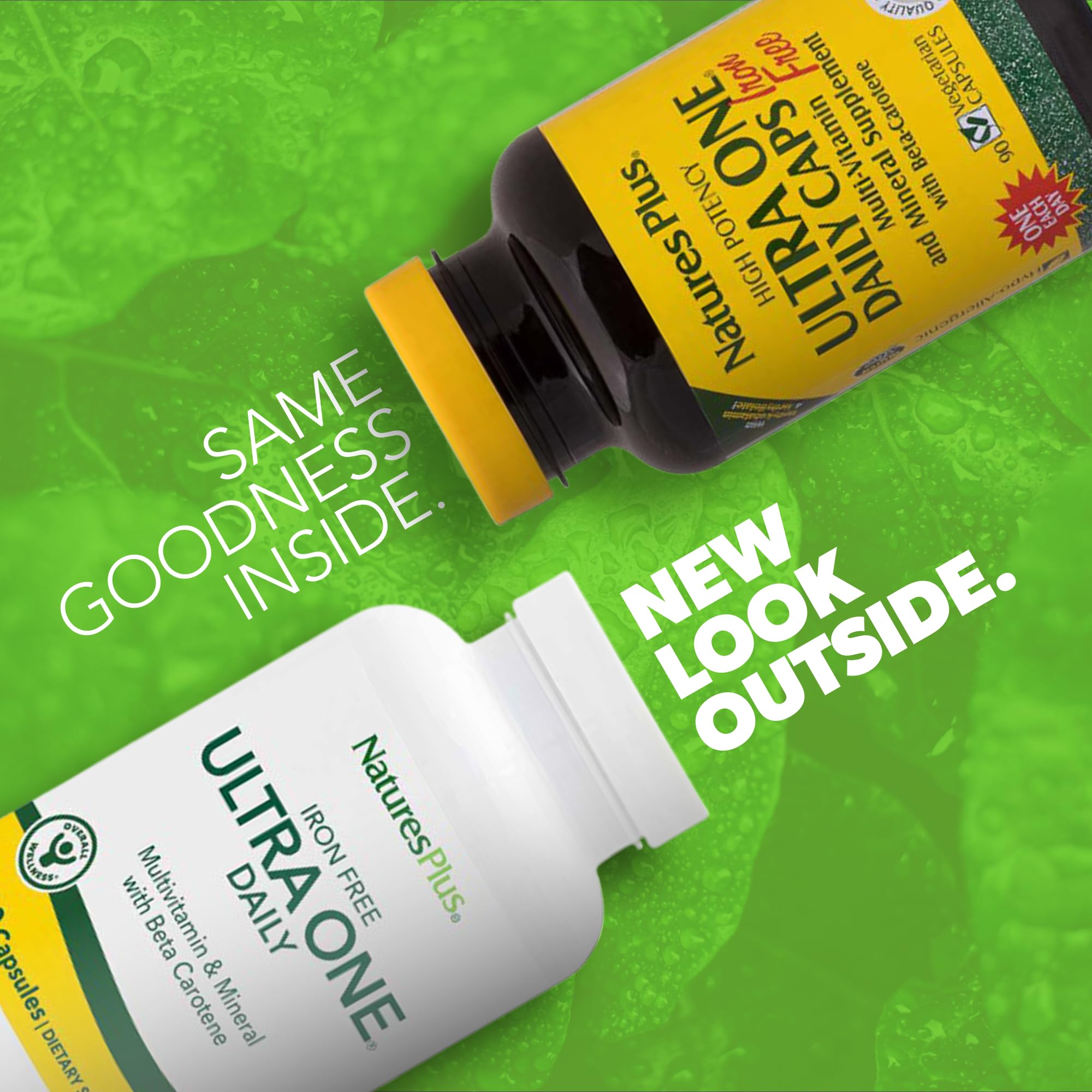 NaturesPlus Ultra One Daily Iron-Free bottle back view highlighting supplement details