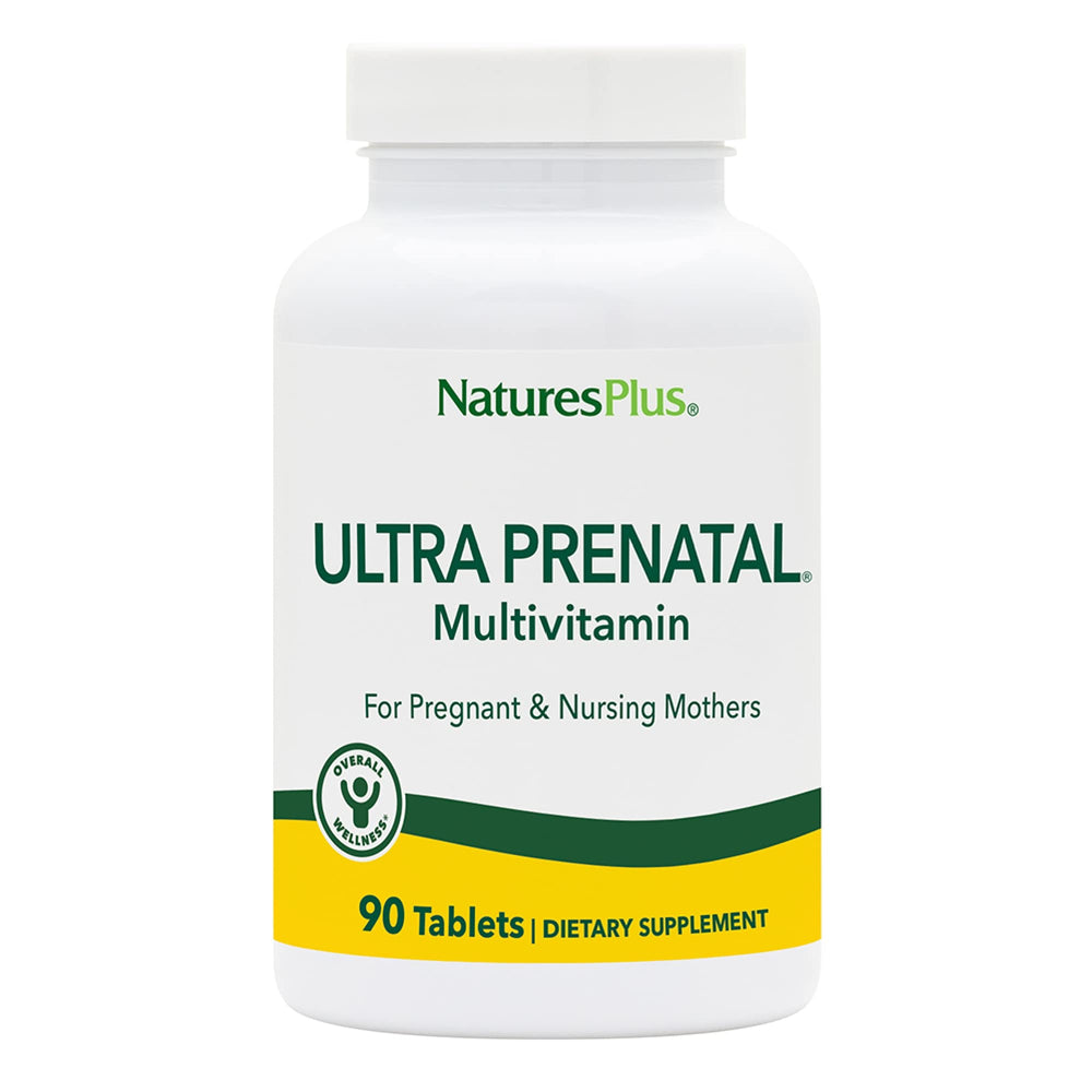 NaturesPlus Ultra Prenatal bottle showing complete daily multivitamin for pregnancy support