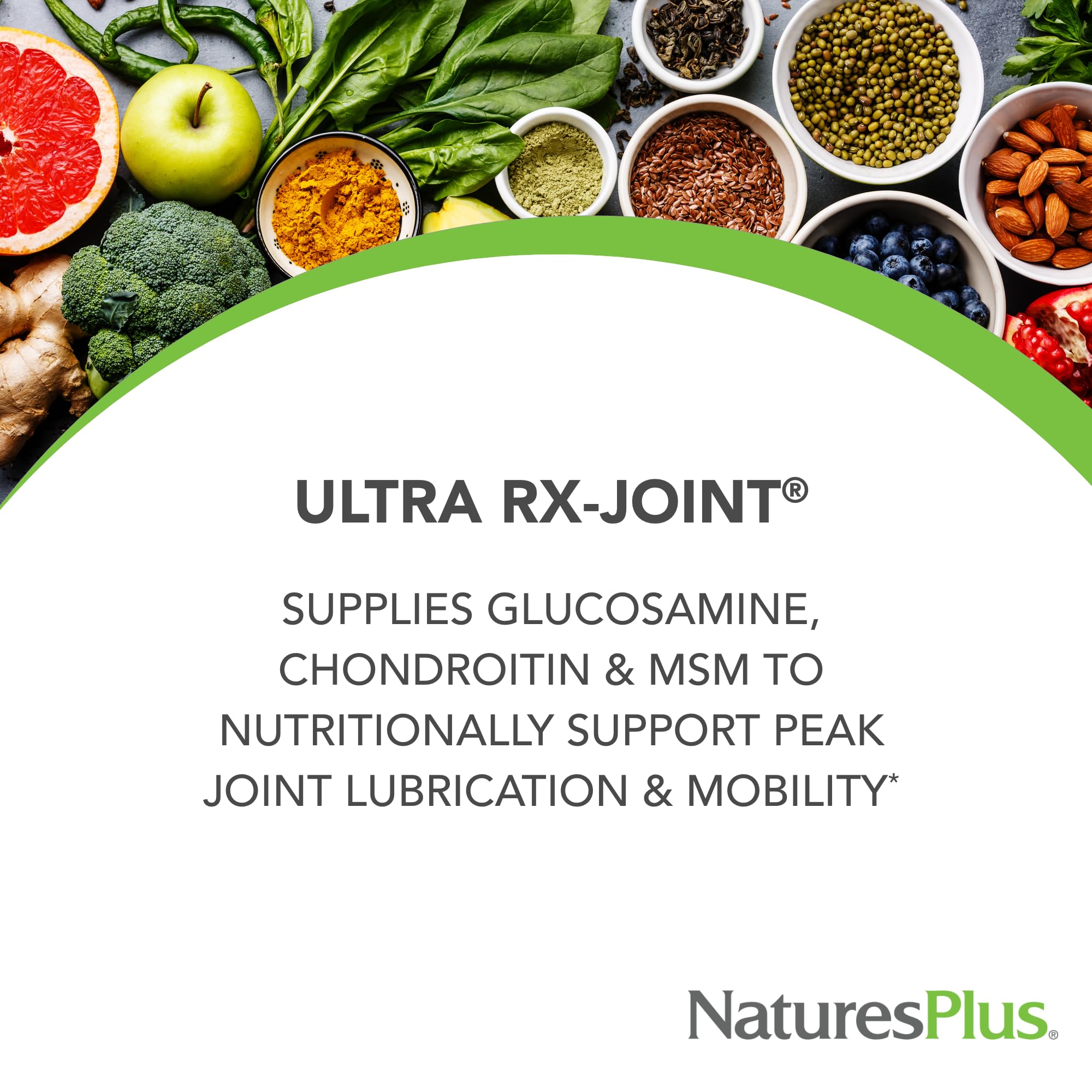 Tablets arranged to emphasize the extended-delivery formula from NaturesPlus Ultra Rx-Joint.