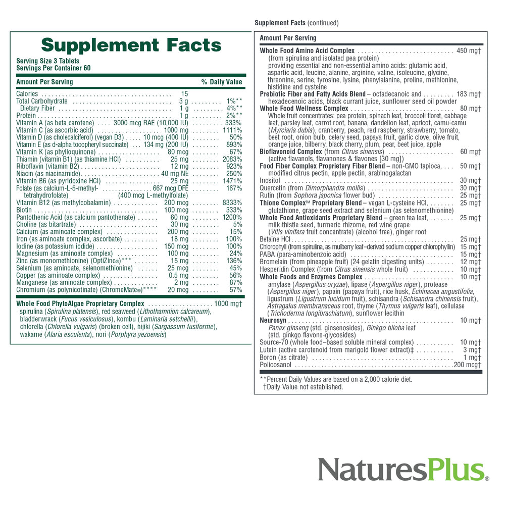 180-tablet bottle from NaturesPlus Ultra Source of Life for long-term use