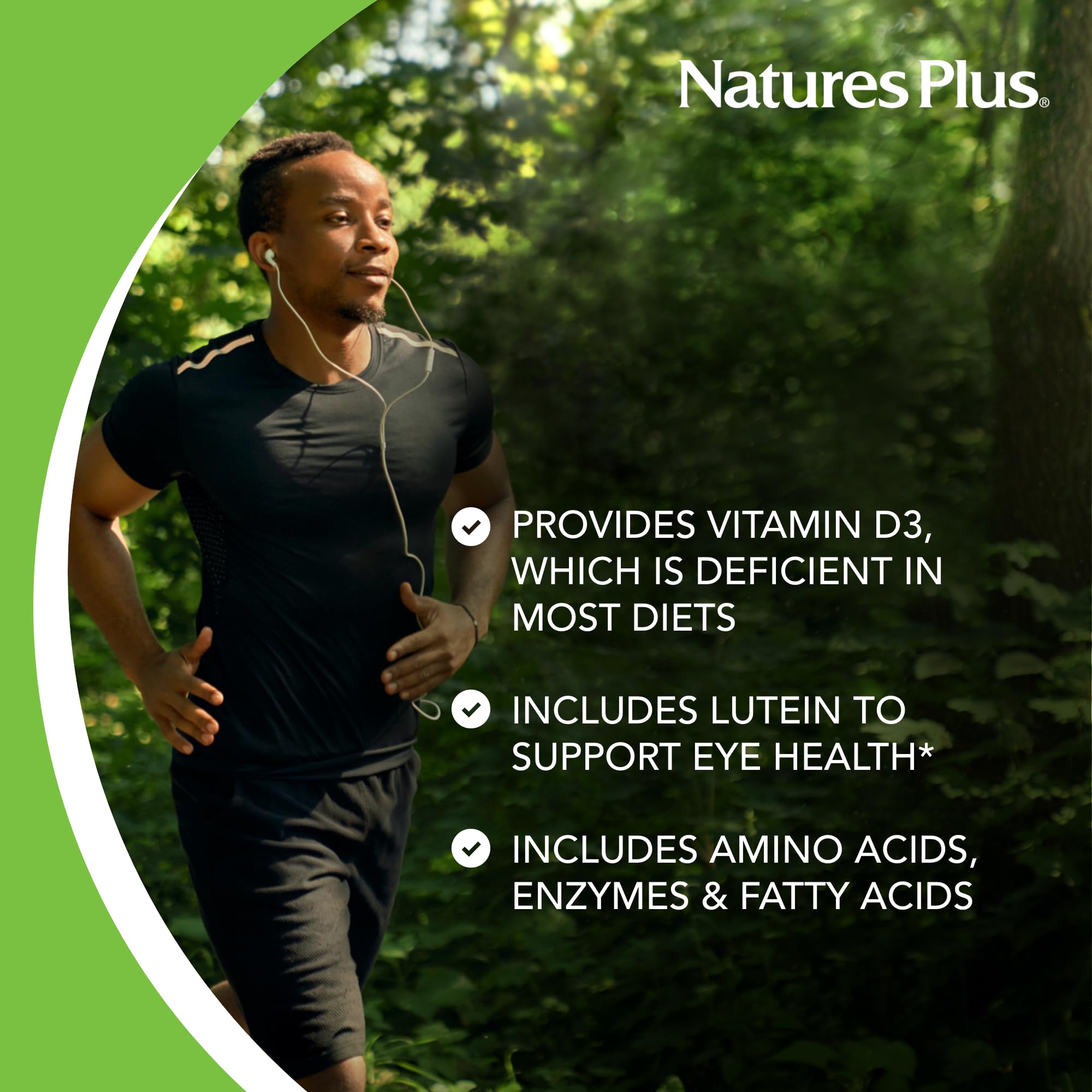 Label close-up showing vitamin D3 and lutein on NaturesPlus bottle