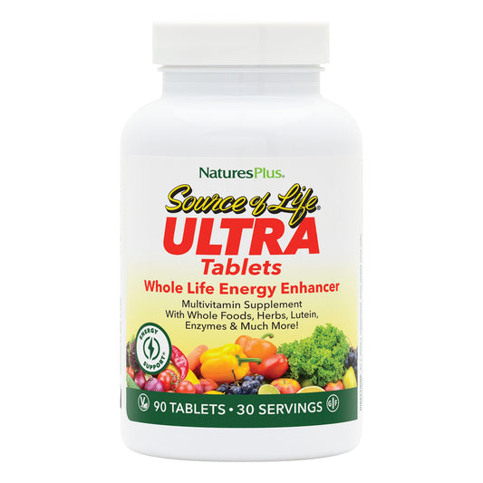 NaturesPlus Ultra Source of Life multivitamin bottle-front view highlighting a comprehensive daily supplement