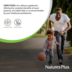 NaturesPlus Valerian ingredients glass vial emphasizes quality manufacturing and vegan options.