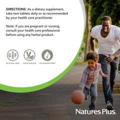 NaturesPlus vegetarian gluten-free label signals compatibility with special diets.