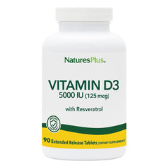 NaturesPlus Vitamin D3 Extended Release bottle with label highlighting calcium absorption