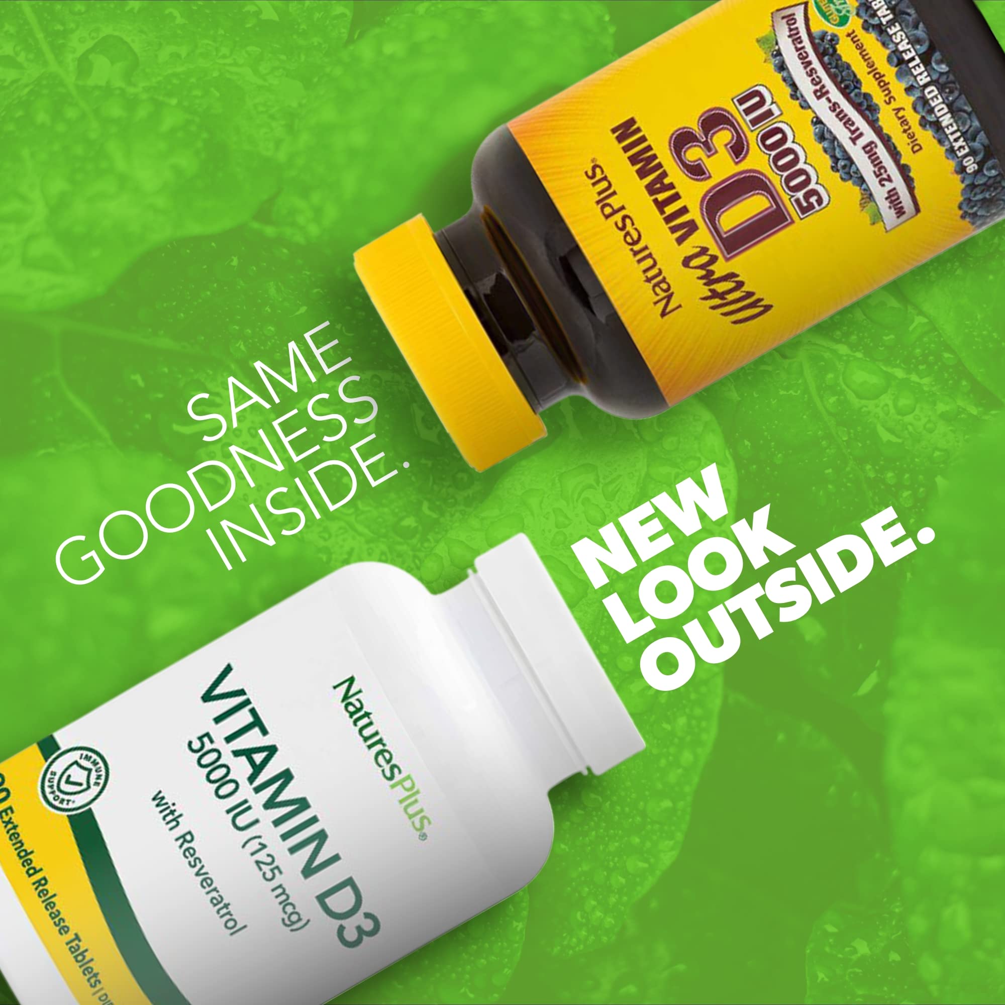 Close-up of NaturesPlus bottle label showing 5000 IU potency