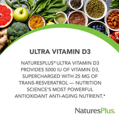NaturesPlus Vitamin D3 tablets arranged to show vegan, gluten-free format