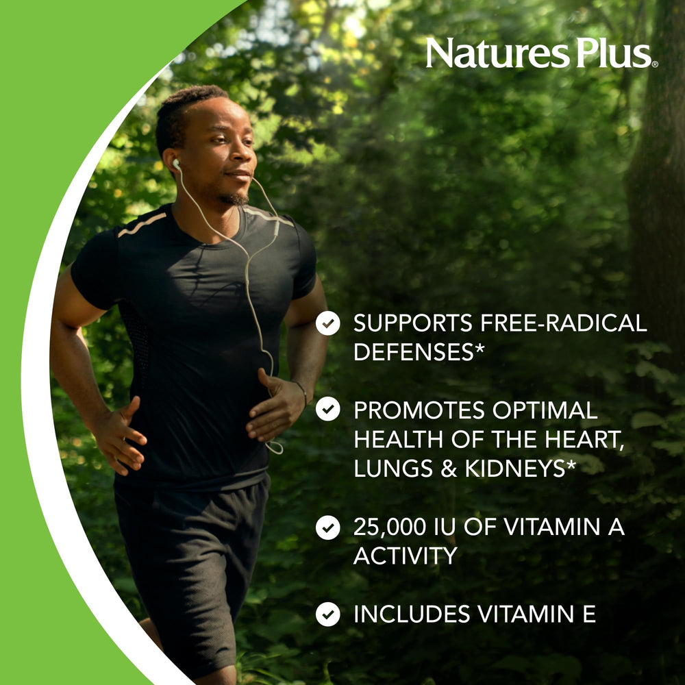 NaturesPlus vitamin E boost with beta carotene softgels suitable for daily skin care.