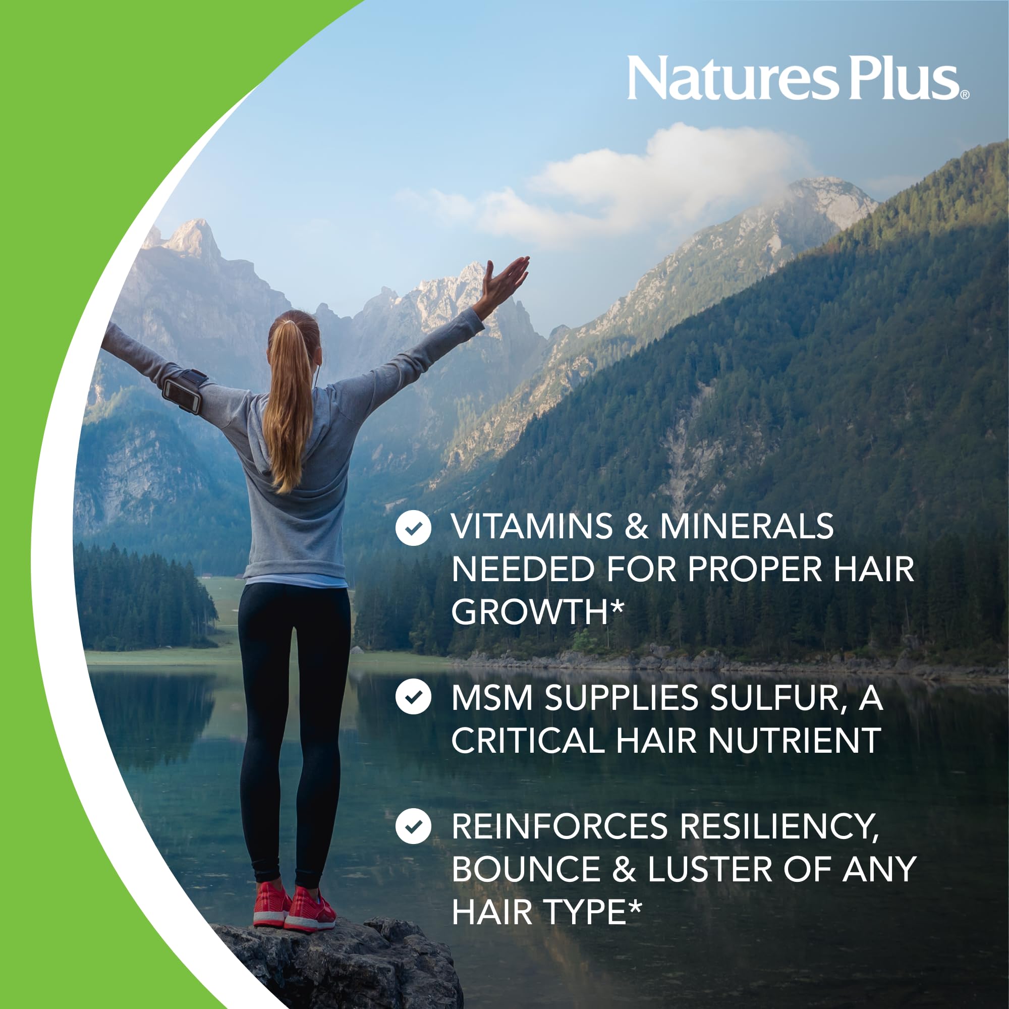 NaturesPlus Ultra Hair Plus label highlights gluten-free formula.