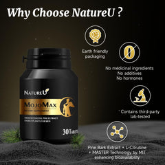 NatureU tablets close-up; visible pills hint at daily stamina support.