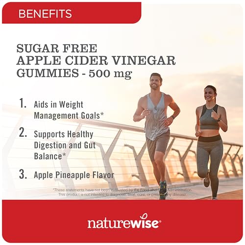 NatureWise gummies closeup highlights the sugar-free vegan formula with apple-pineapple flavor