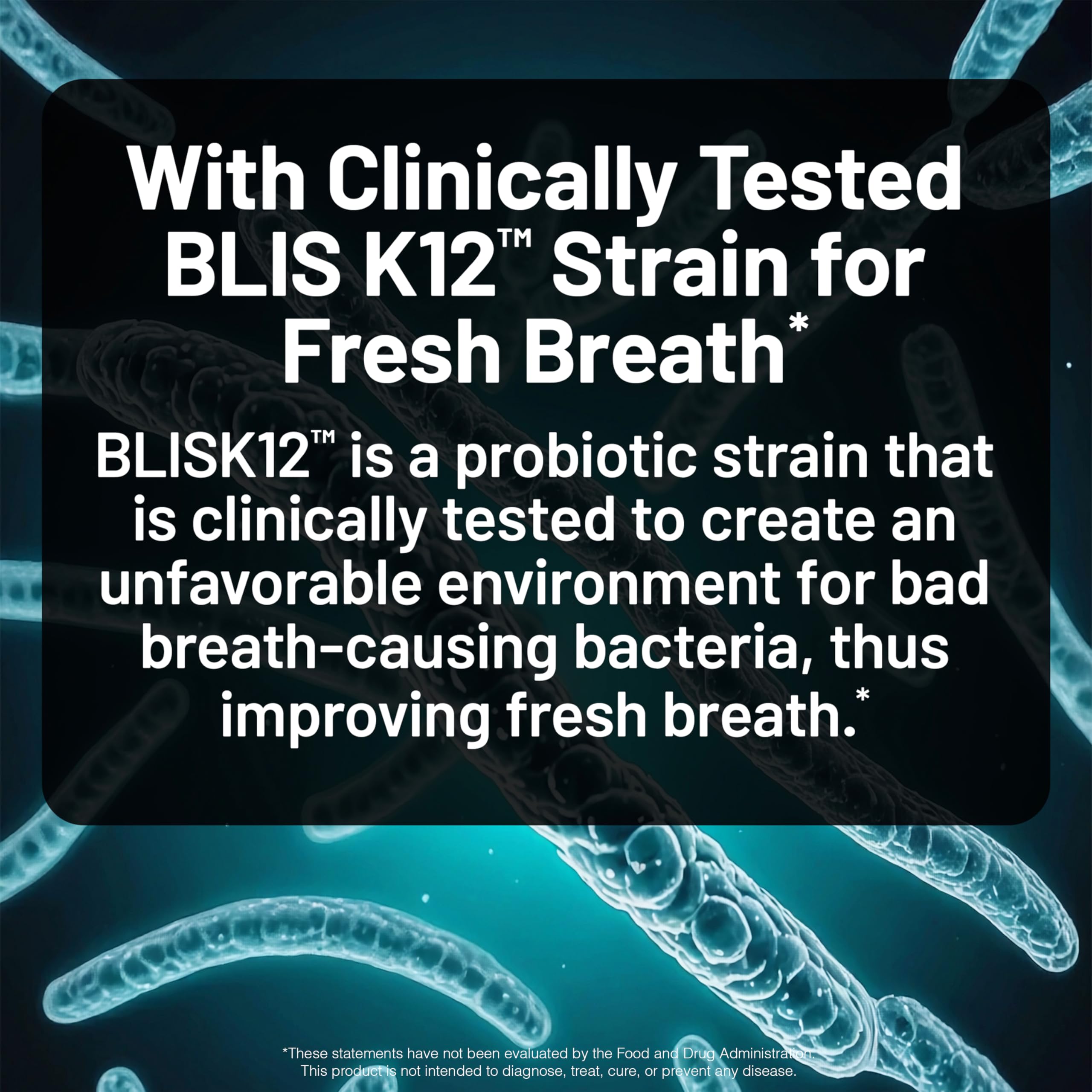 NatureWise BLIS K12 mint tablet close-up for breath support.