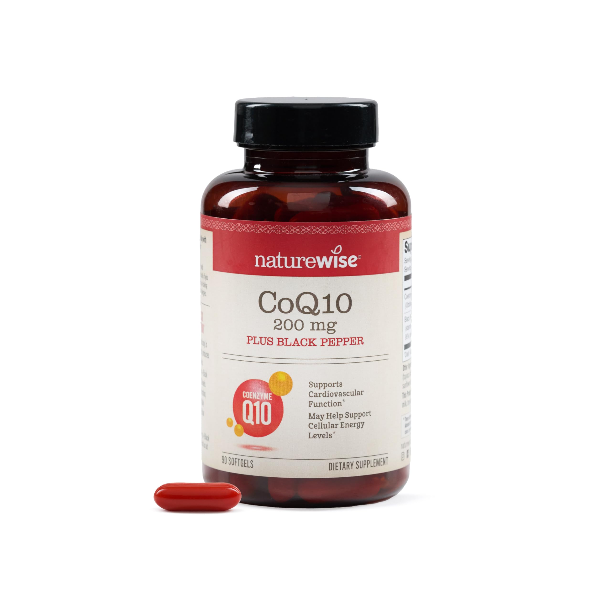 NatureWise CoQ10 200mg bottle highlighting daily energy support.