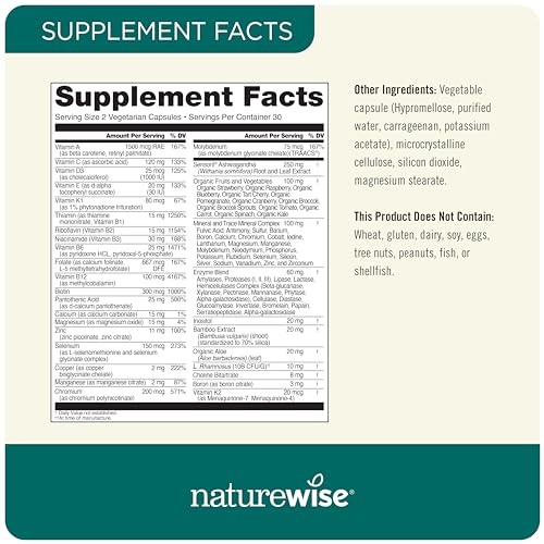 Illustration of NatureWise multivitamin organic fruit blend with whole-food ingredients