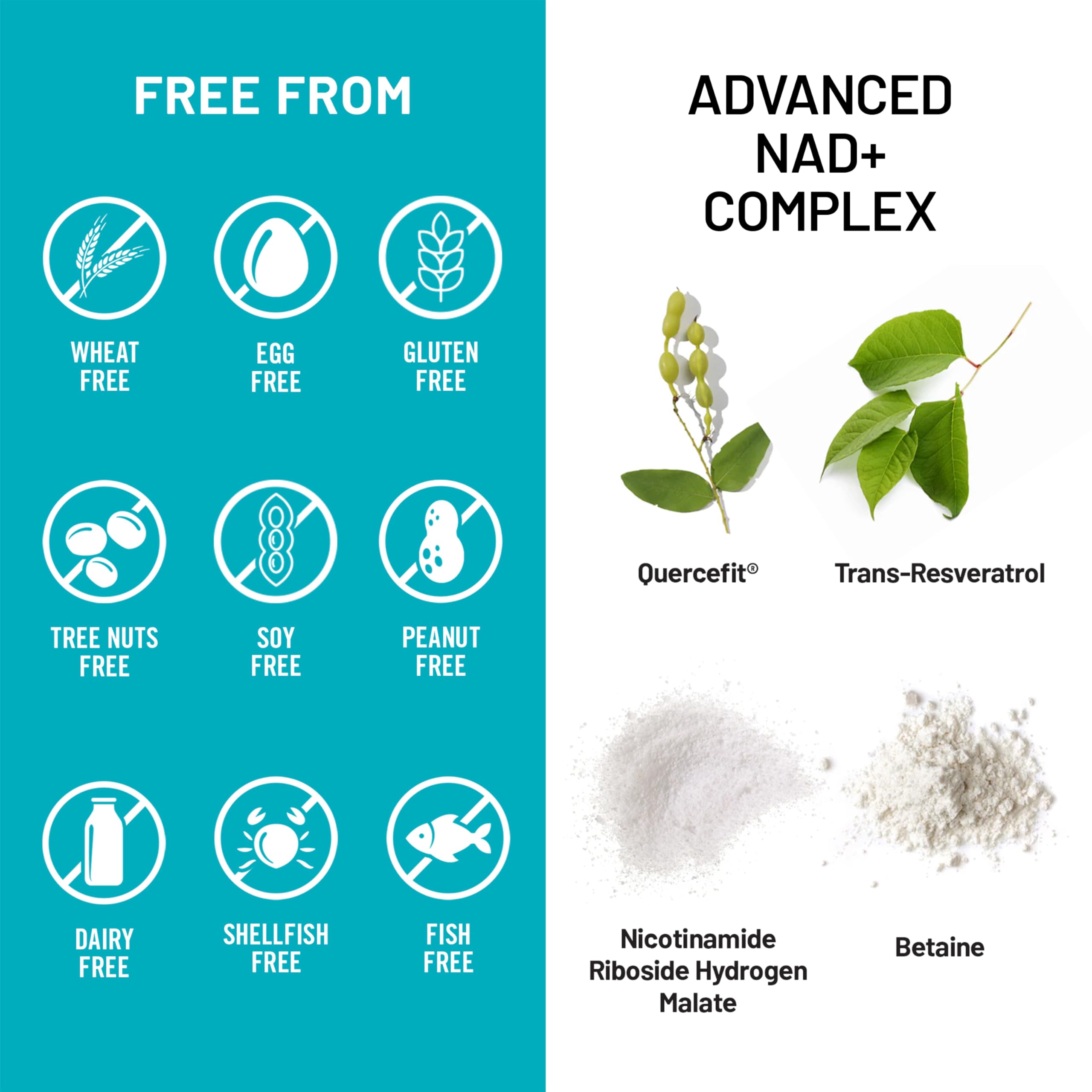 NatureWise NAD+ Support Complex vegan non-GMO formulation label displayed.