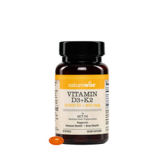 NatureWise vegan D3 K2 softgels bottle front for daily bone-support routine.