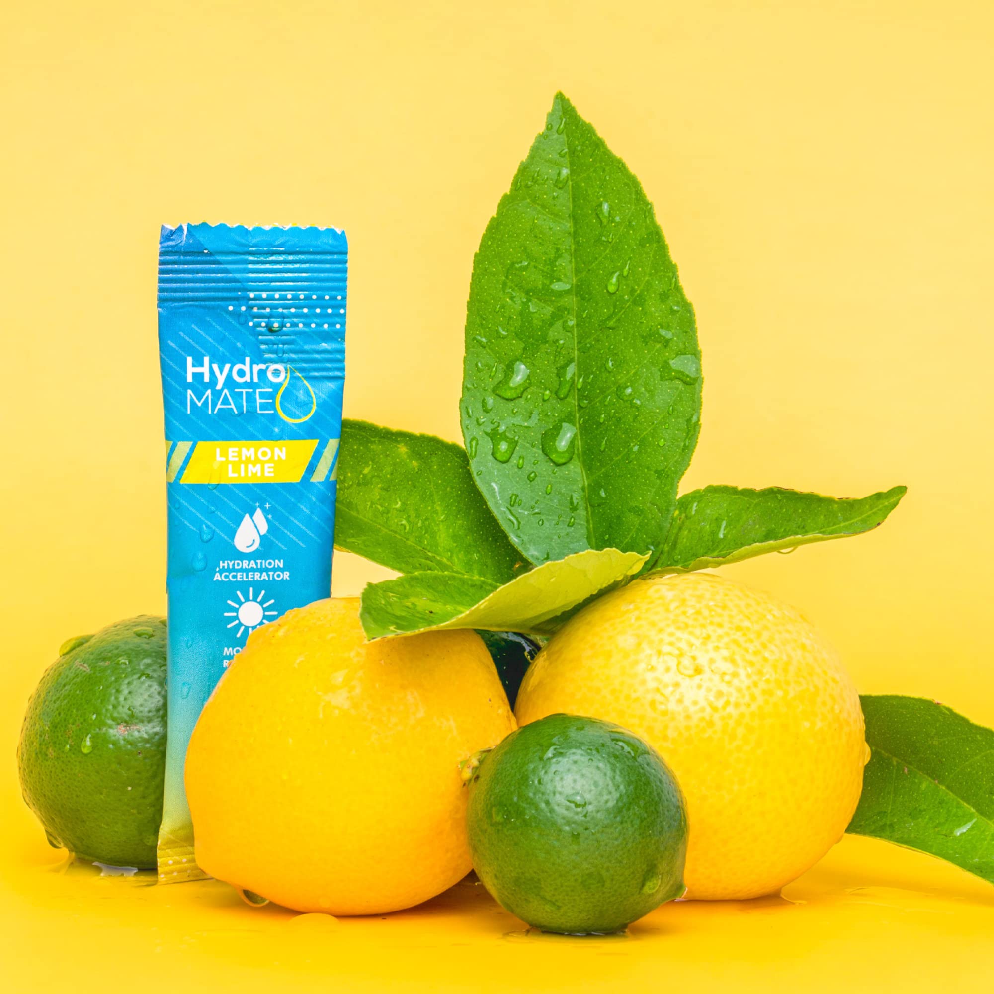 HydroMATE lemon-lime travel pack, ideal for workouts and travel.