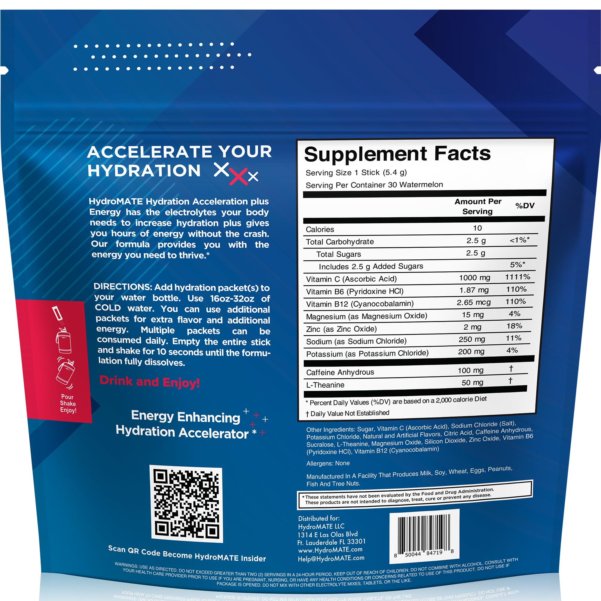 NatureWorks HydroMATE low-sugar label highlights 10 calories per serving.