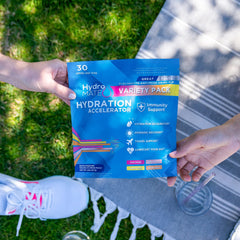 HydroMATE packet pour demonstrating quick hydration for workouts