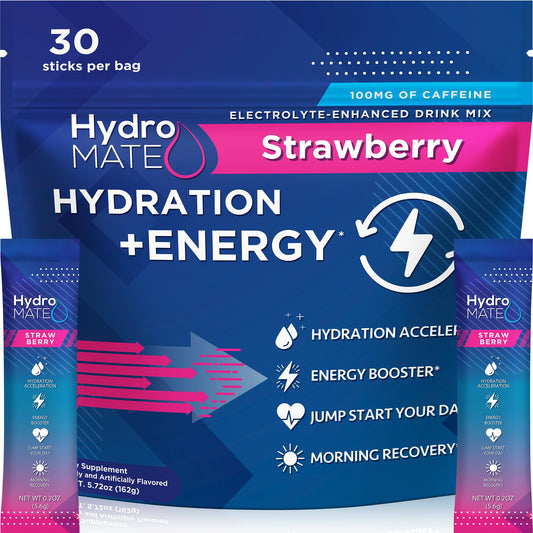 NatureWorks HydroMATE strawberry packets front view for on-the-go hydration