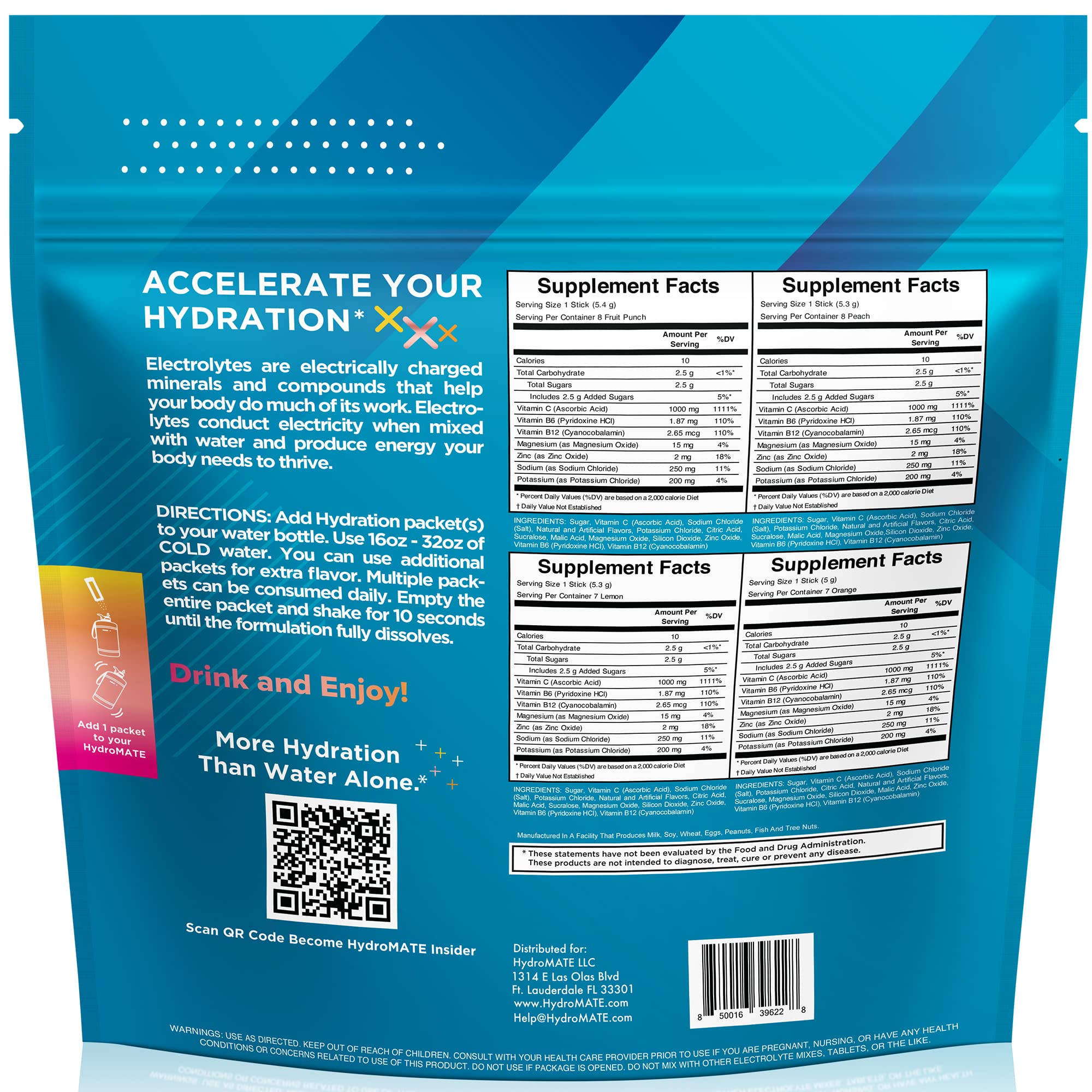 HydroMATE travel-ready packet for on-the-go hydration anywhere