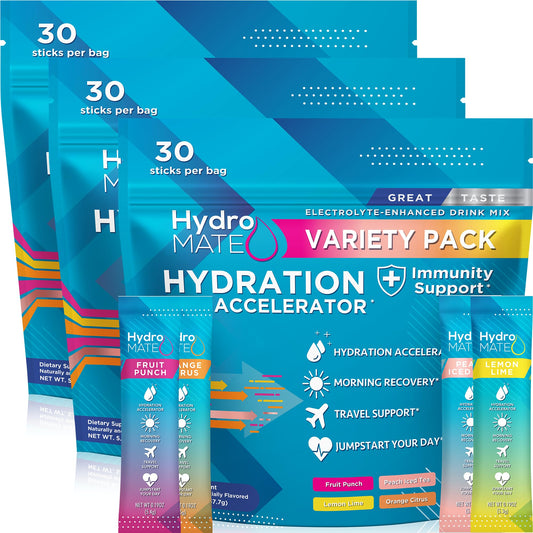 NatureWorks HydroMATE variety-pack packets enable versatile hydration on the go.