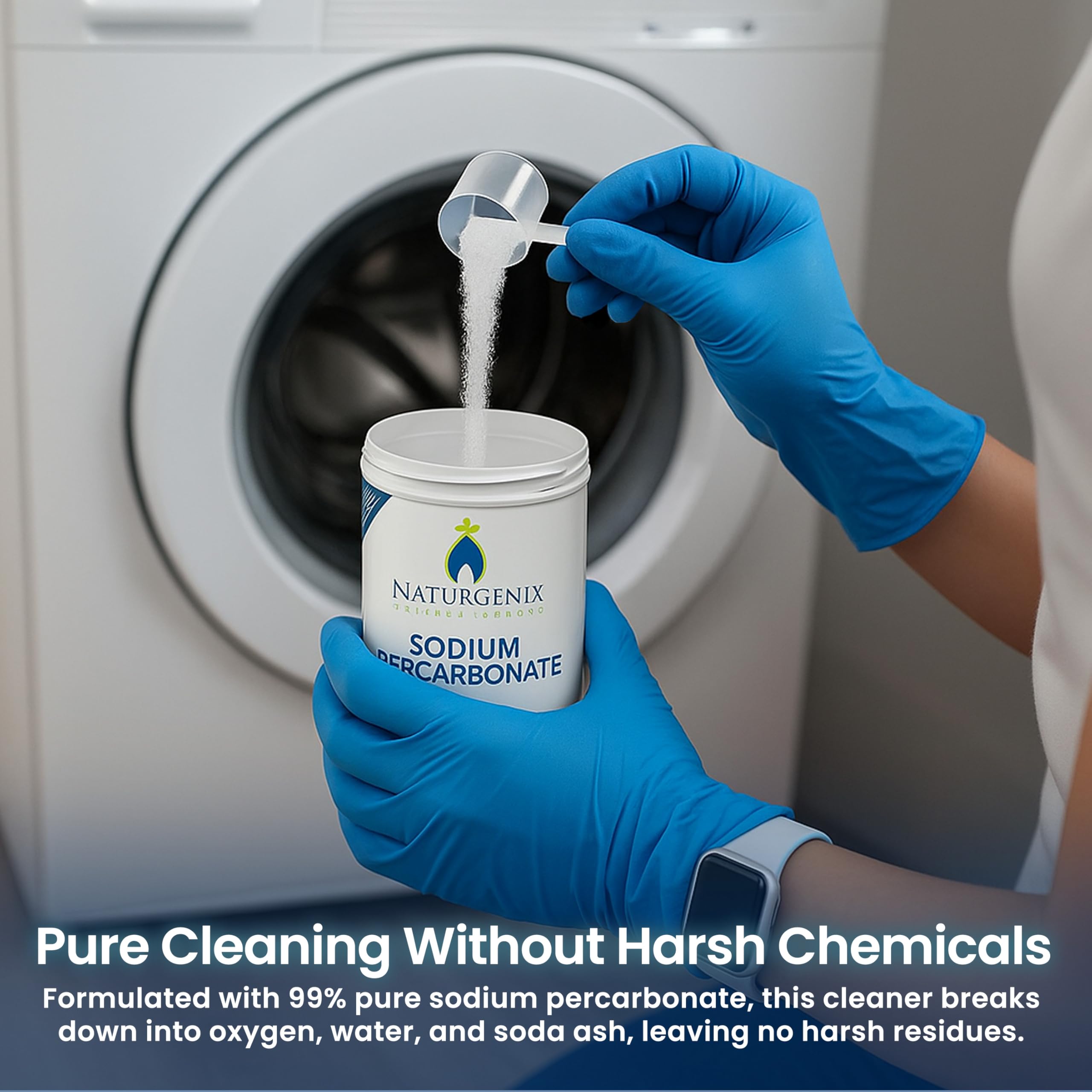 Naturgenix Sodium Percarbonate Powder deodorizes and cleans without harsh chemicals.