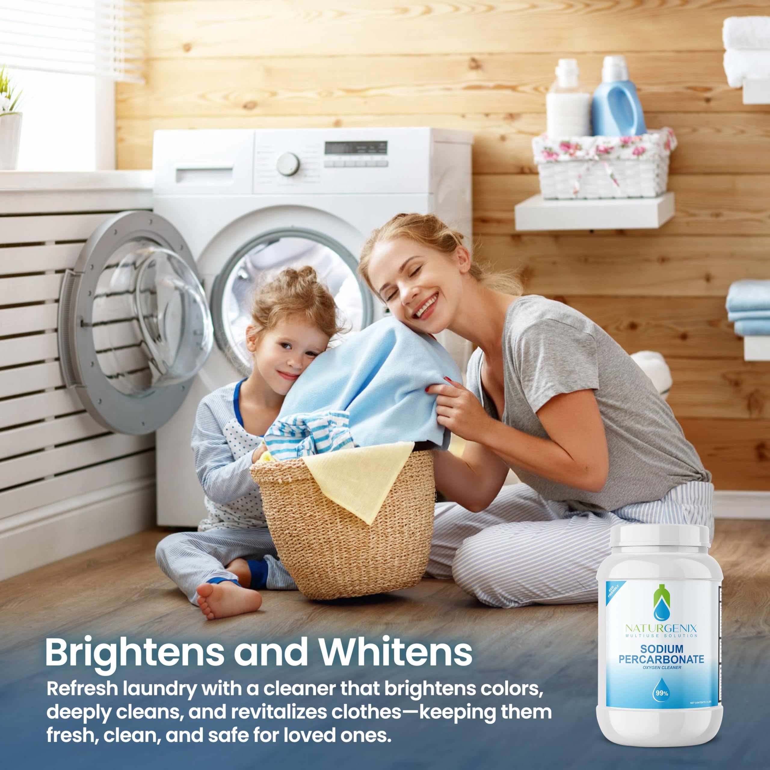 Naturgenix Sodium Percarbonate Powder enhances dishwasher cleaning with oxygen-based action.