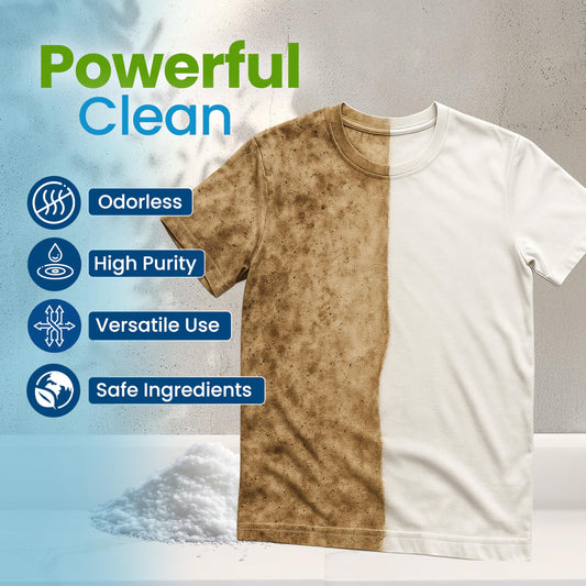 Naturgenix Sodium Percarbonate Powder activation in water demonstrates oxygen release for cleaning tasks.