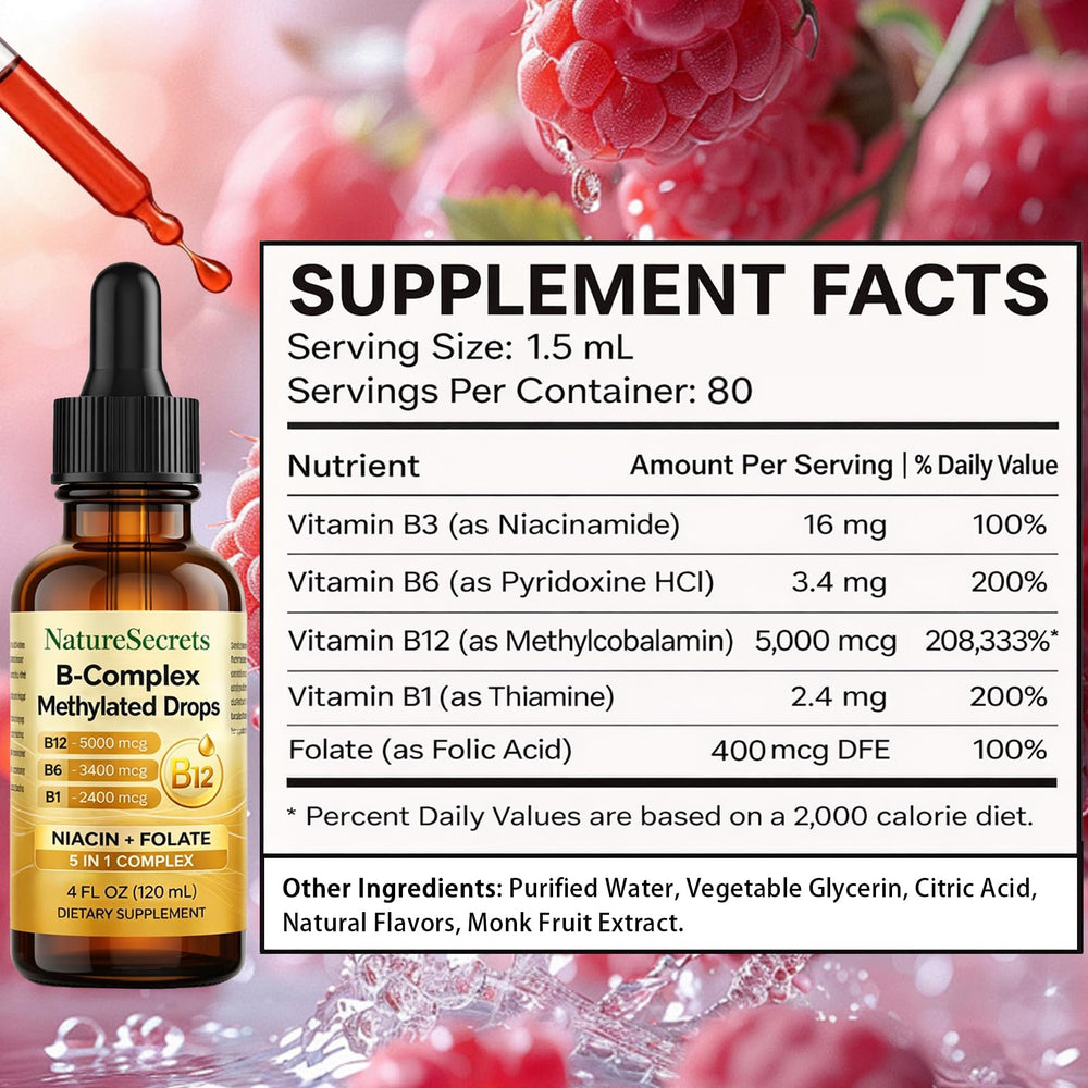 NATURESECRETS B-Complex drops with dropper enables easy, mess-free daily dosing.