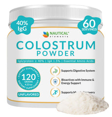 Nautical Elements Colostrum Powder shows first milking focus and supports daily vitality.