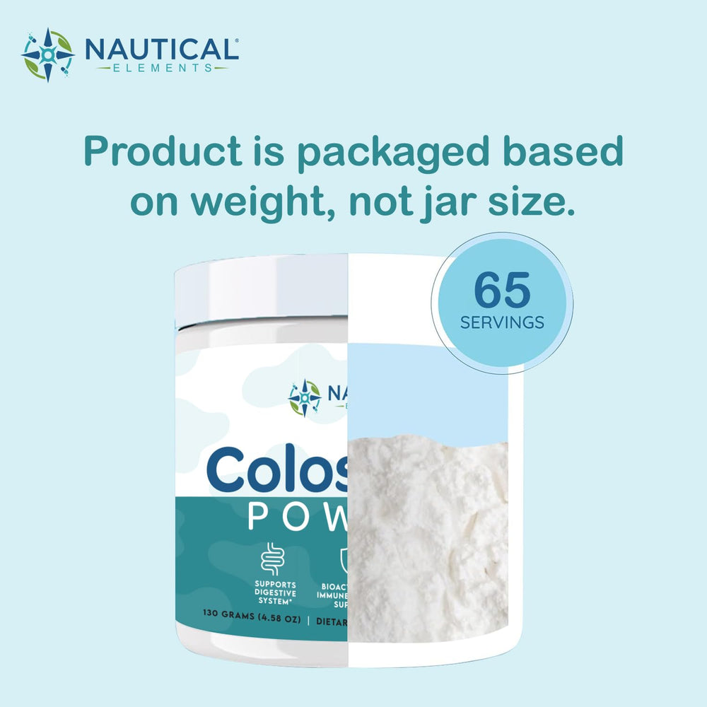 Nautical Elements Pure Colostrum Powder bottle on shelf, premium Midwest origin.