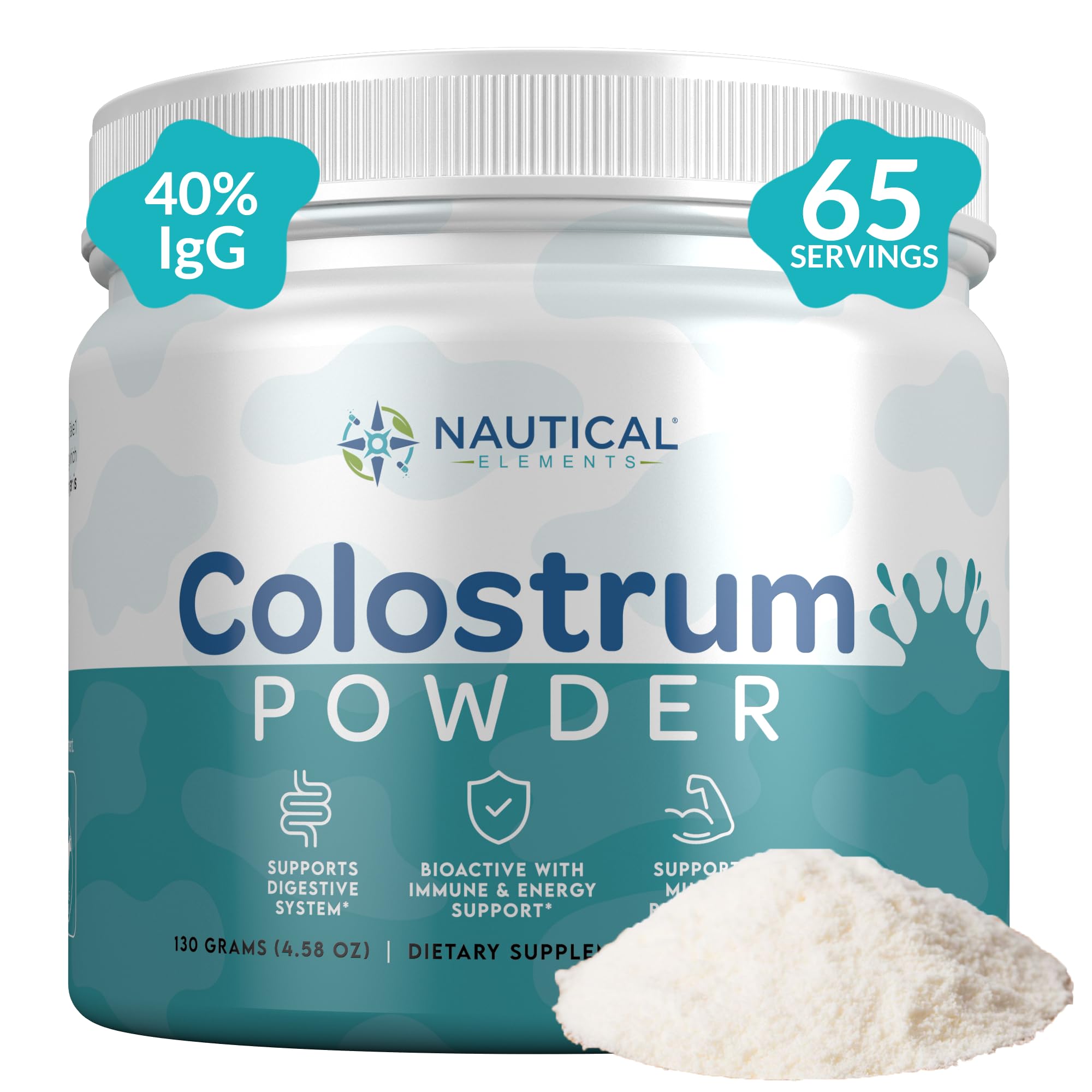 Nautical Elements Pure Colostrum Powder bottle for daily vitality.