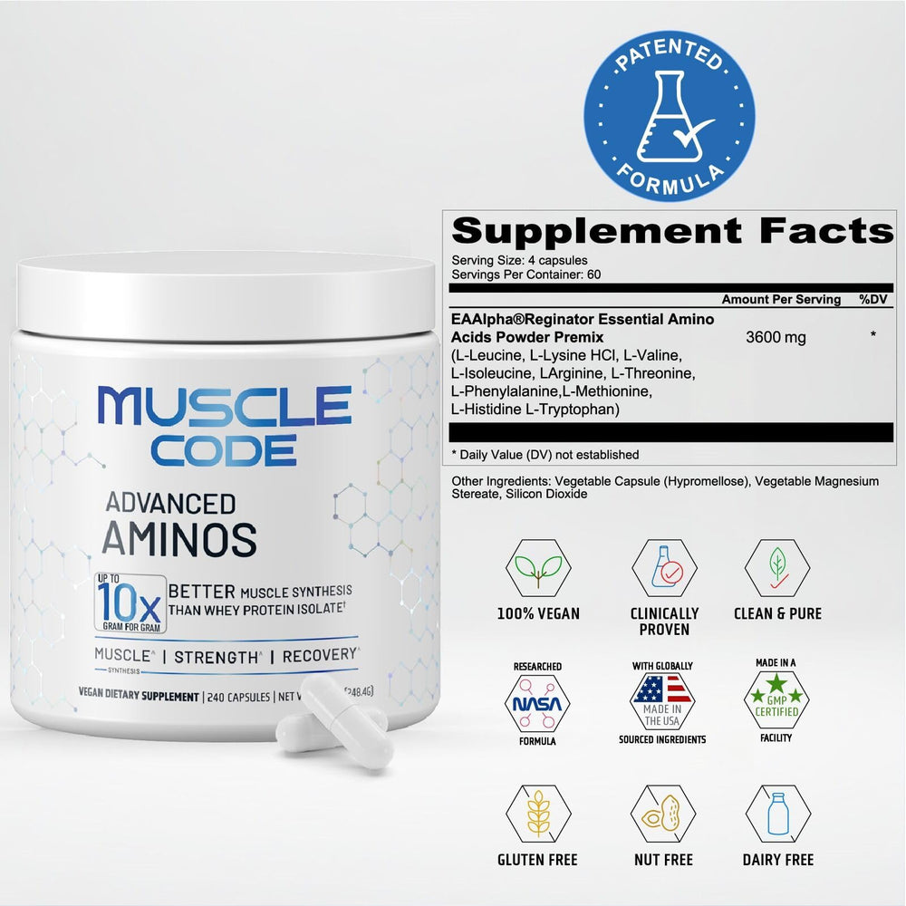 NAUTILUS Muscle Code capsules close-up – compact, fast-acting amino acids.
