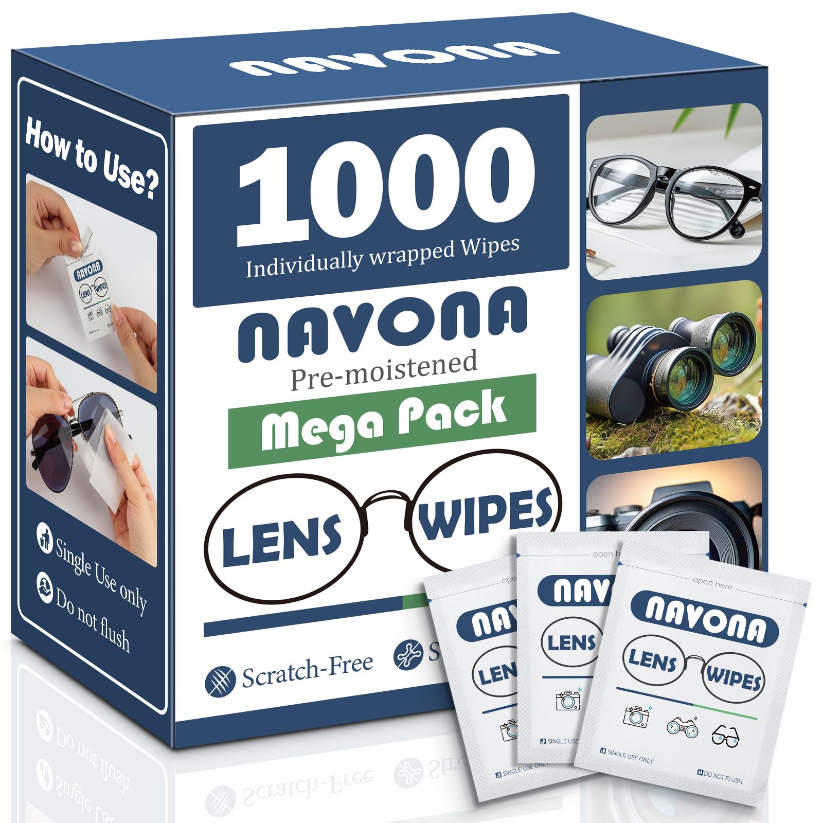 Navona 1000-count lens wipes bulk pack for crystal-clear glasses