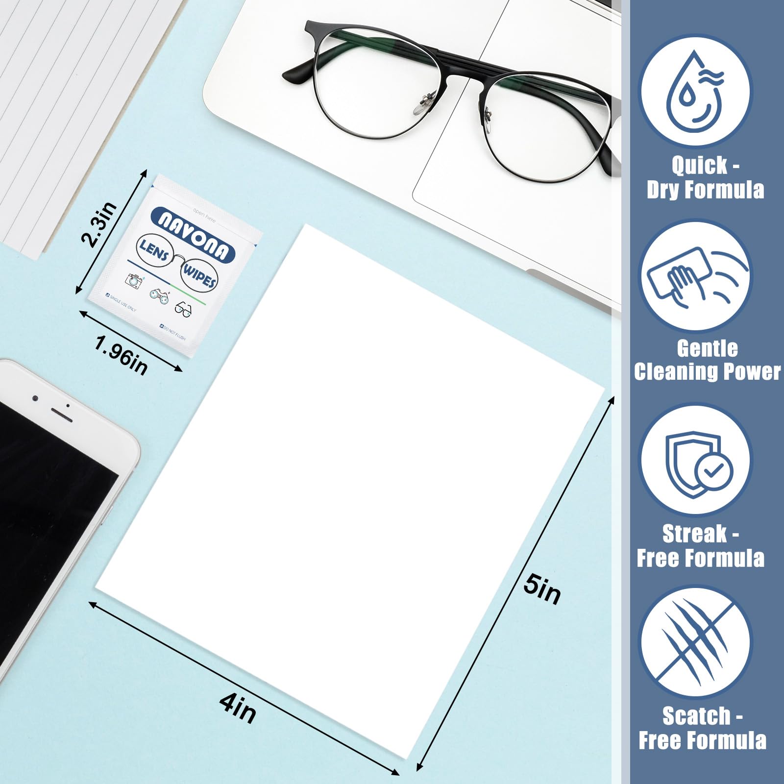 Navona scratch-free glasses cleaner wipes guard delicate lenses during daily use
