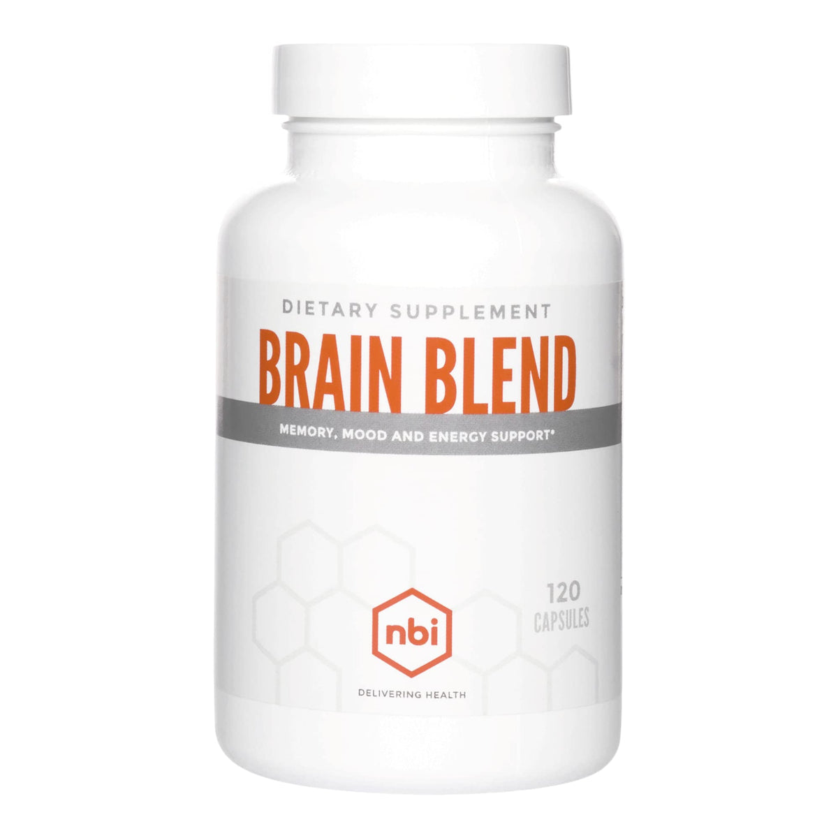 NBI Brain Blend capsules bottle for convenient daily focus support