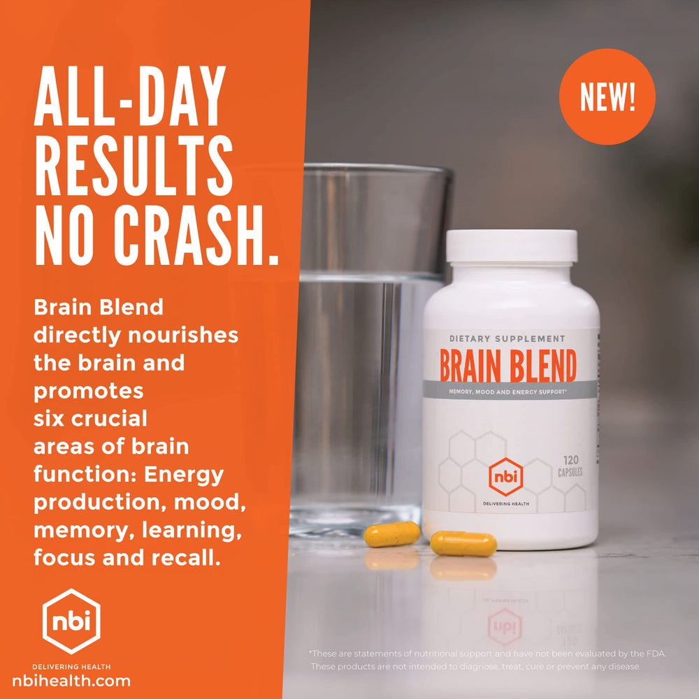Hands holding NBI Brain Blend bottle for daily routine